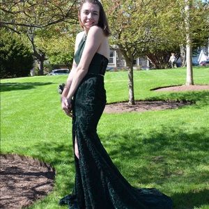 Green velvet prom dress